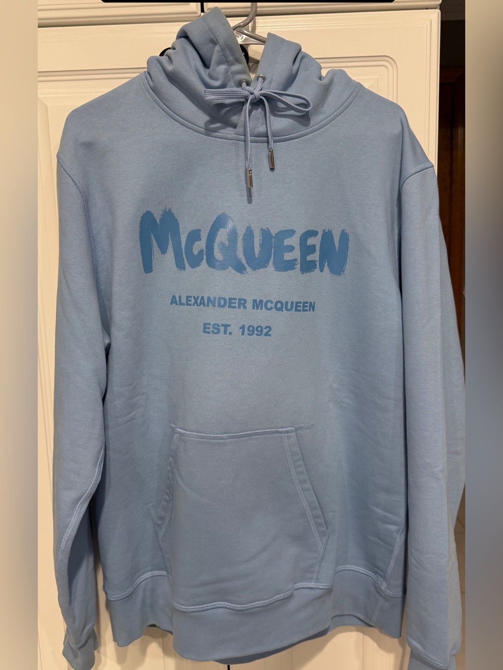 Alexander Mcqueen Powder Blue Logo Pullover Hoodie